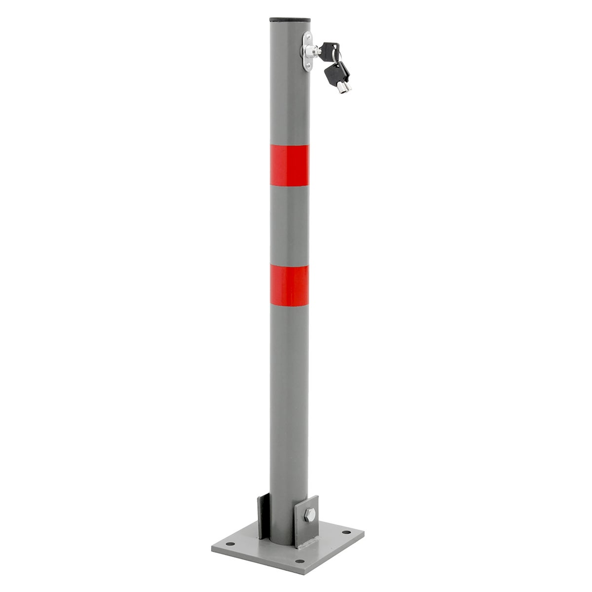 ECD Germany 3x Opvouwbare parkeerbeugel, rond, 71 cm, 3 sleutels, stalen parkeerpaal, antraciet met rode waarschuwingsstrepen, paal, parkeerbeugel, parkeerpaal, paal, voet