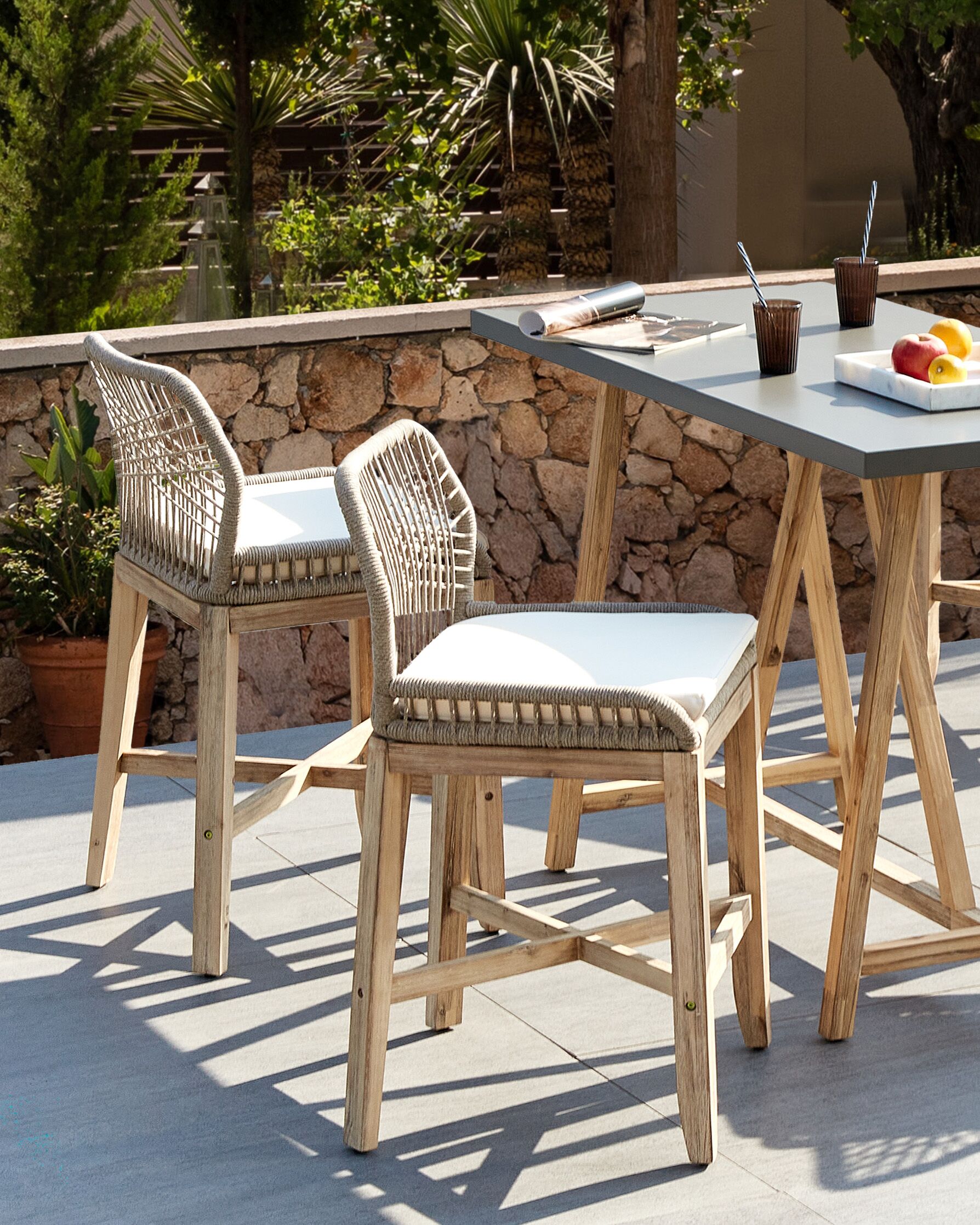 Set van 2 tuinbarkrukken TALAMONE Acaciahout Beige