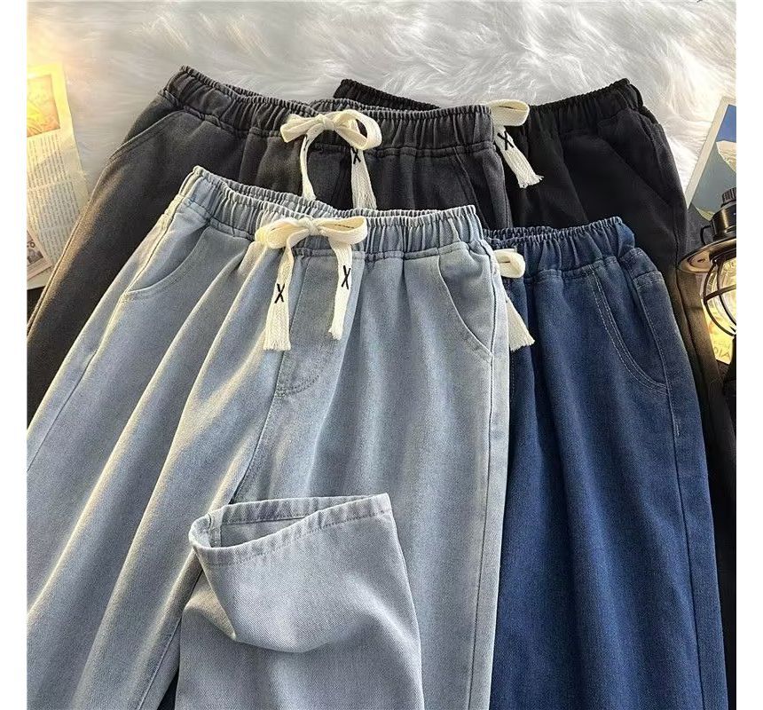 Acrius - Gewassen wijde jeans met trekkoordtaille