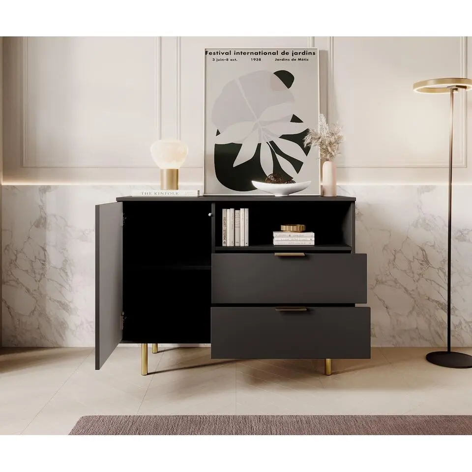 Meubella - Dressoir Nicola - Mat zwart - 107 cm