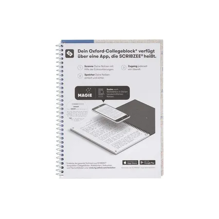 Oxford Recycling Collegeblock A5+, 80 Blatt, liniert mit Rand links, 90 g/m², 6fach gelocht, Optik Paper®