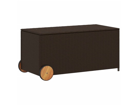 VIDAXL - Coffre Boîte de rangement de jardin et roues marron 190l poly rotin