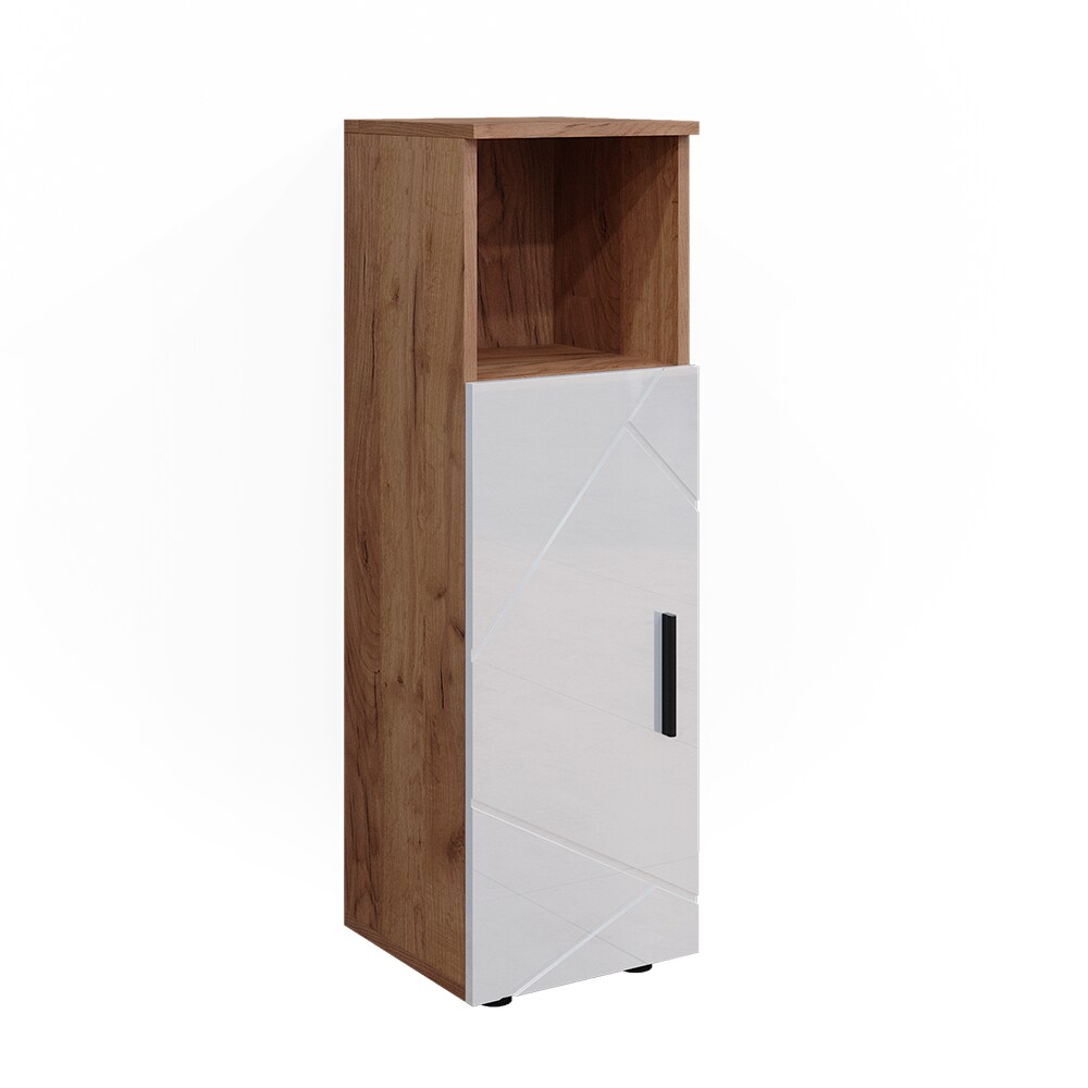 Vicco Midischrank Badschrank Badezimmermöbel Irma Eiche Weiß Hochglanz modern 30x95 cm Badezimmer Schrank Badkommode Badmöbel Fach Tür