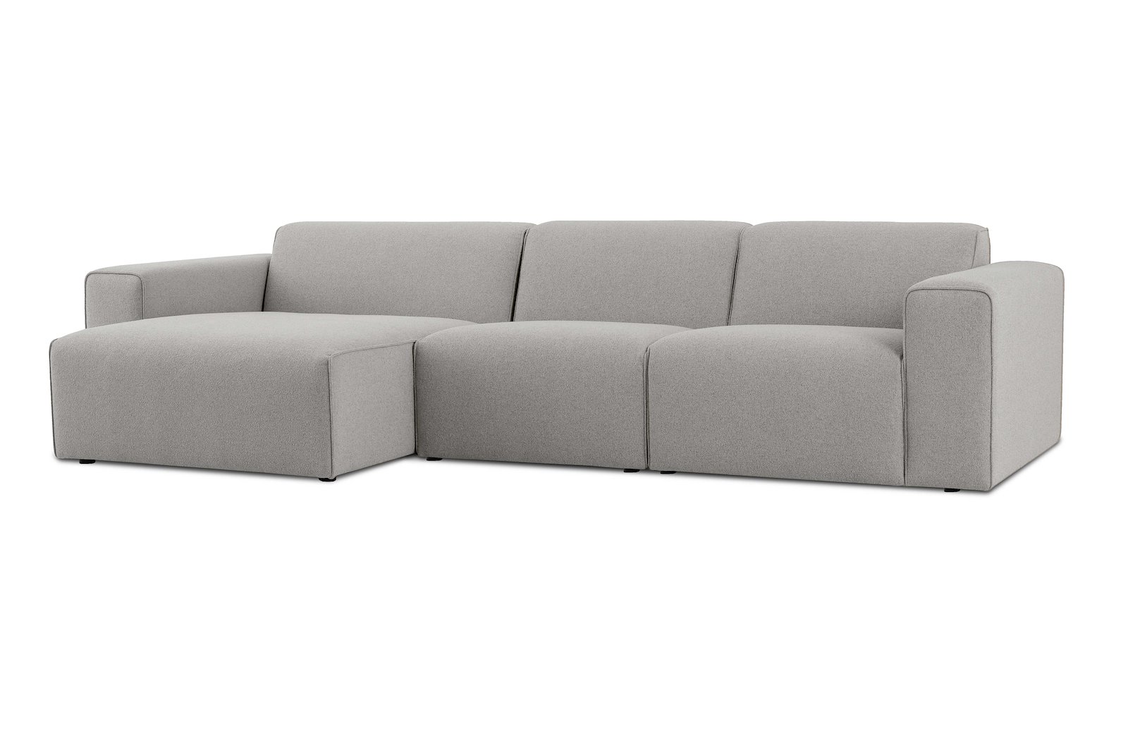 Styl 2-seter med sjeselong venstre Tekstil Brooklyn 3/1 Light Grey med sorte ben.