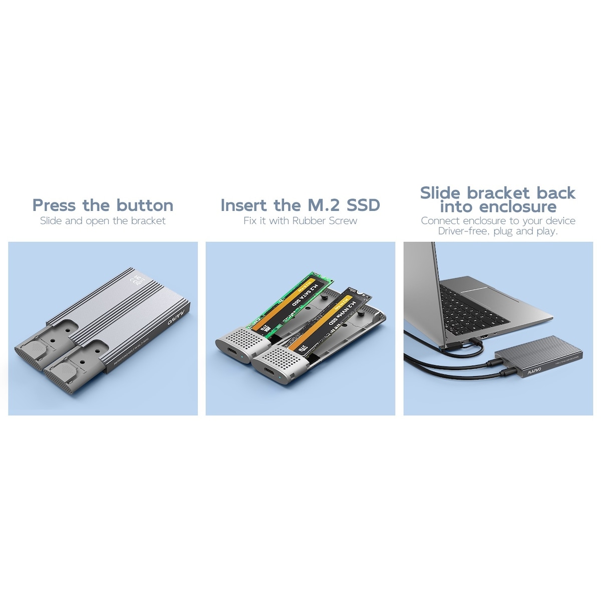 Maiwo Dual Disk NVMe SSD-kabinett USB-C 3.1 GEN2 10 Gbps