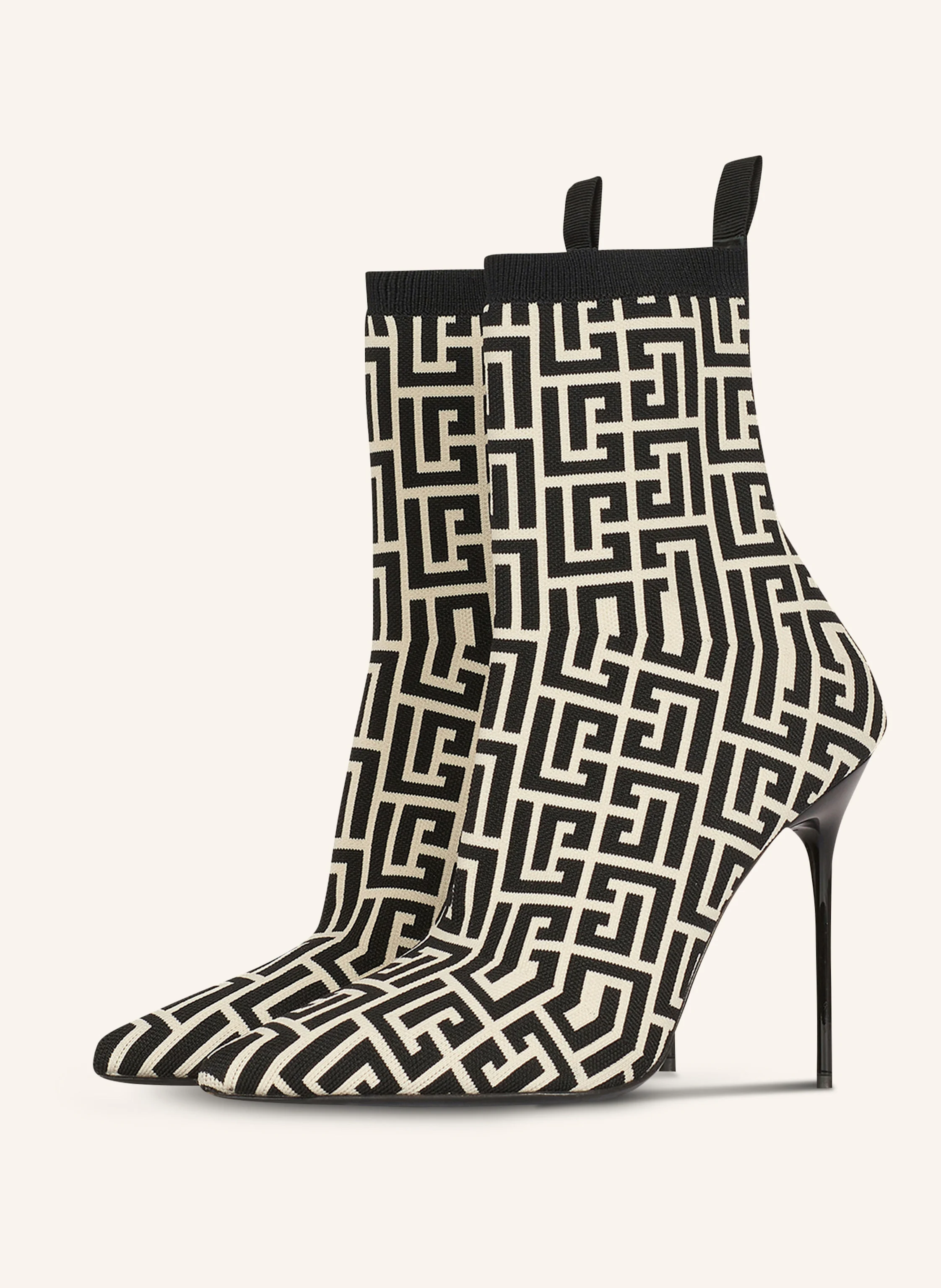 BALMAIN Zweifarbige Skye Ankle Boots aus Stretch-Strick mit Balmain-Monogramm