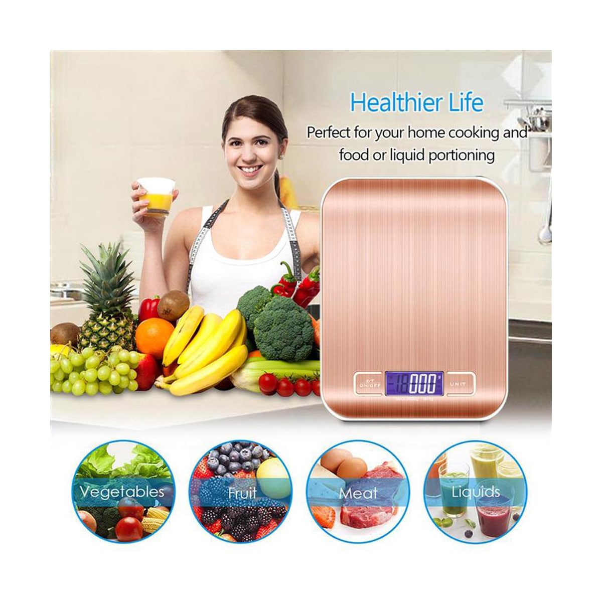 Kjøkkenvekt digital vekt 5 kg vanntett (rosé)