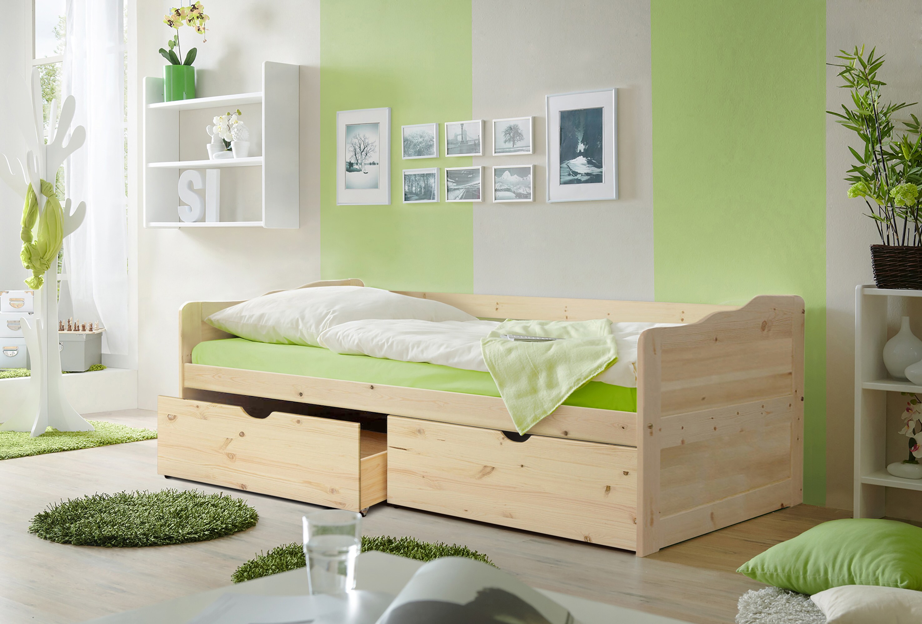 TiCAA Sofabett Funktionsbett Gästebett Melanie Kiefer Natur inkl. Matratze und Rollrost