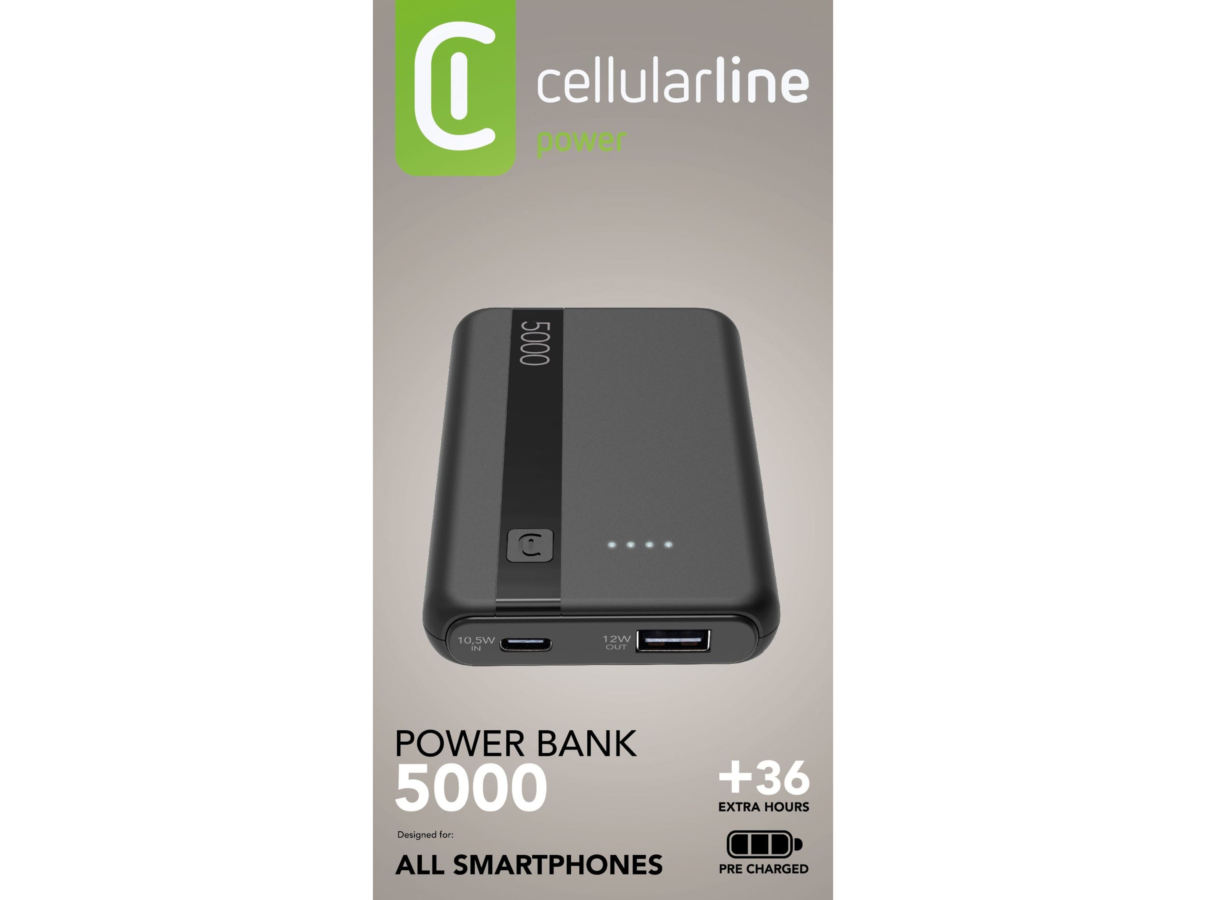 POWERBANK CELLULARLINE ENTRY PRETO 5000MAH