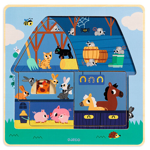 Djeco puzzel boerderij chez moo - 12st