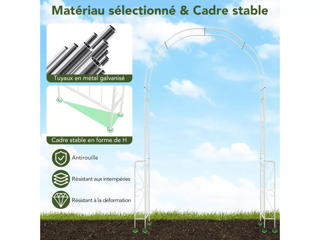 Arche de Jardin en Métal pour Plantes Grimpantes, Treillis De Jardin en Arc avec 6 Pieds Extérieur 167x37x240CM, Arche Décorative pour Mariage Fête et Cérémonie