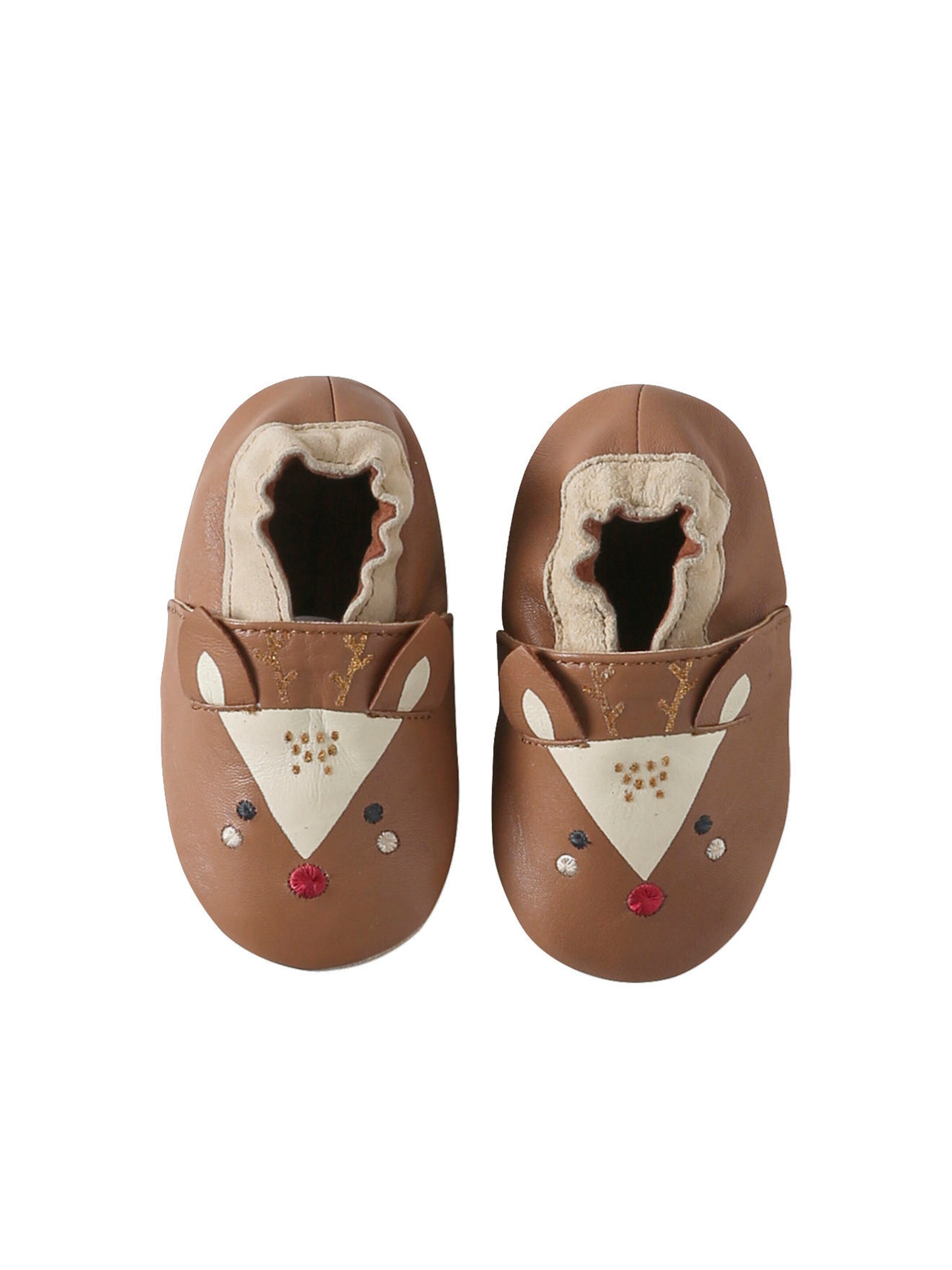 Vertbaudet Baby Leder-Krabbelschuhe mit Gummizug RENTIER braun
