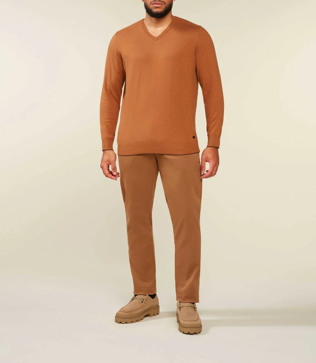 Pull col V coton cachemire camel BRENTBT