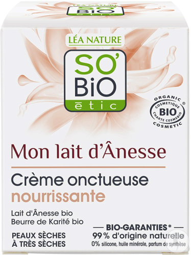 So'Bio Étic Mon Lait D'Ânesse Crème Onctueuse Nourrissante Peaux Sèches À Très Sèches Pot 50ml
