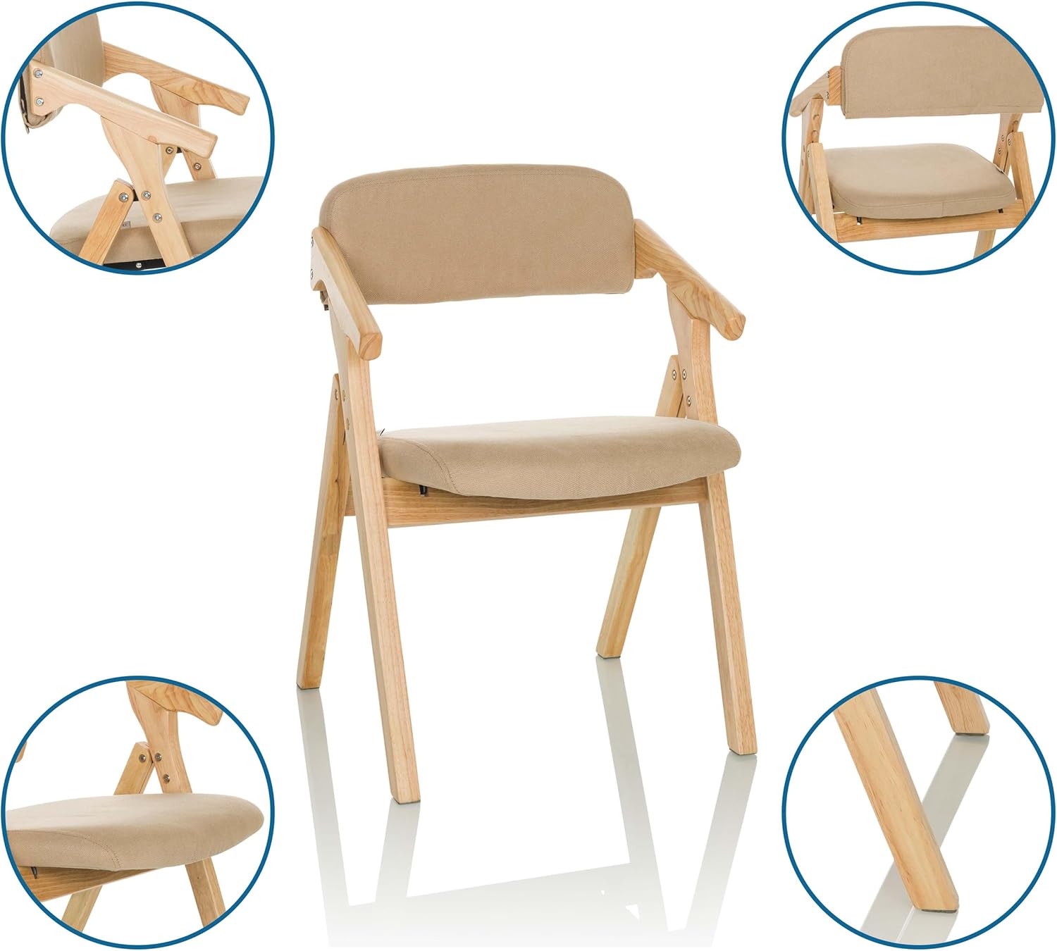 hjh OFFICE Holz-Klappstuhl gepolstert SCANDIO Besucherstuhl Faltstuhl aus Holz klappbar, bis 120 kg, Beige, 729443