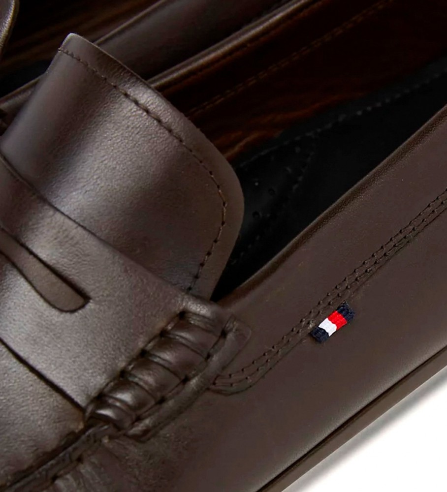 Mocassins Tommy Hilfiger Signature em couro sem calcanhar, marrom