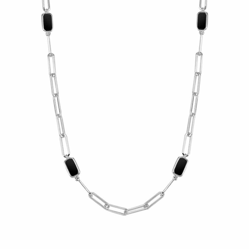Collier Chaine Argent Celine Pierre Onyx