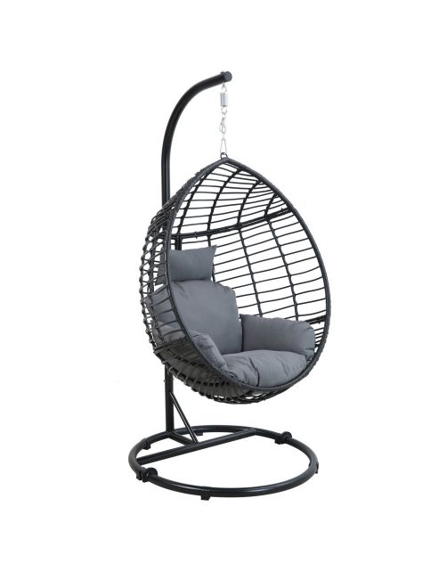Bestgarden Hangstoel Egg Wicker - Tuinmeubelen - 65x90x120\/195 cm Grijs Zwart Staal-Outdoor