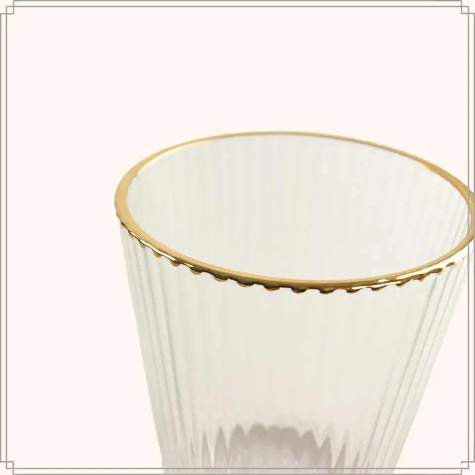 OTIX Waterglazen Set van 6 Stapelbaar 350 ml Met gouden rand Reliëf Ribbel