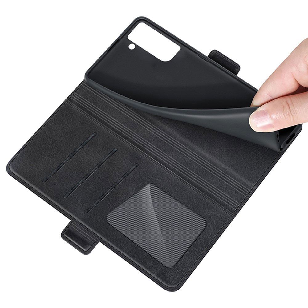 Samsung Galaxy S21 FE 5G Vintage Leder Tasche Flip Cover Fashion Design - Schwarz