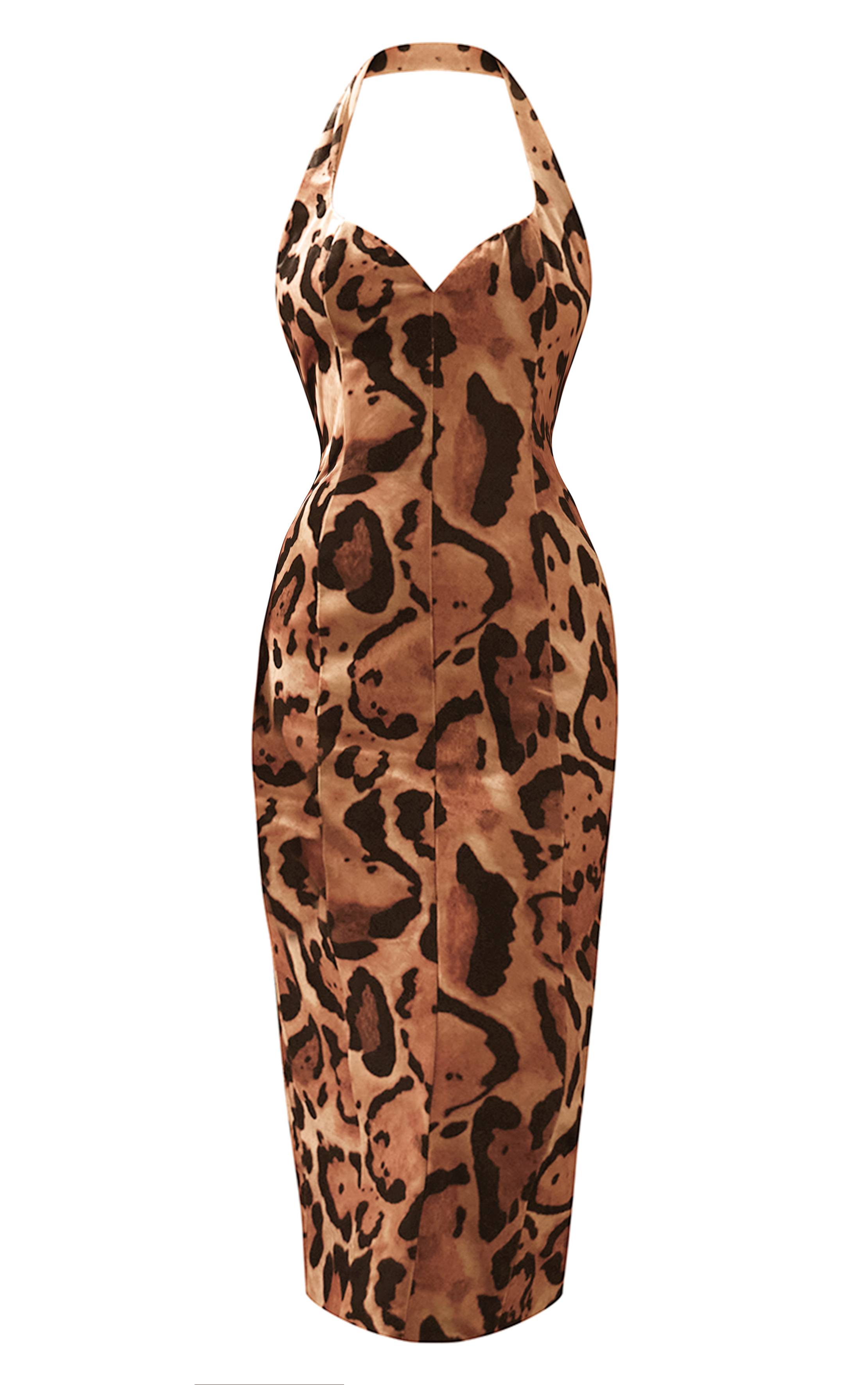 Multicolore Robe Mi-longue À Col Licou En Velours Imprimé Léopard Plt Label