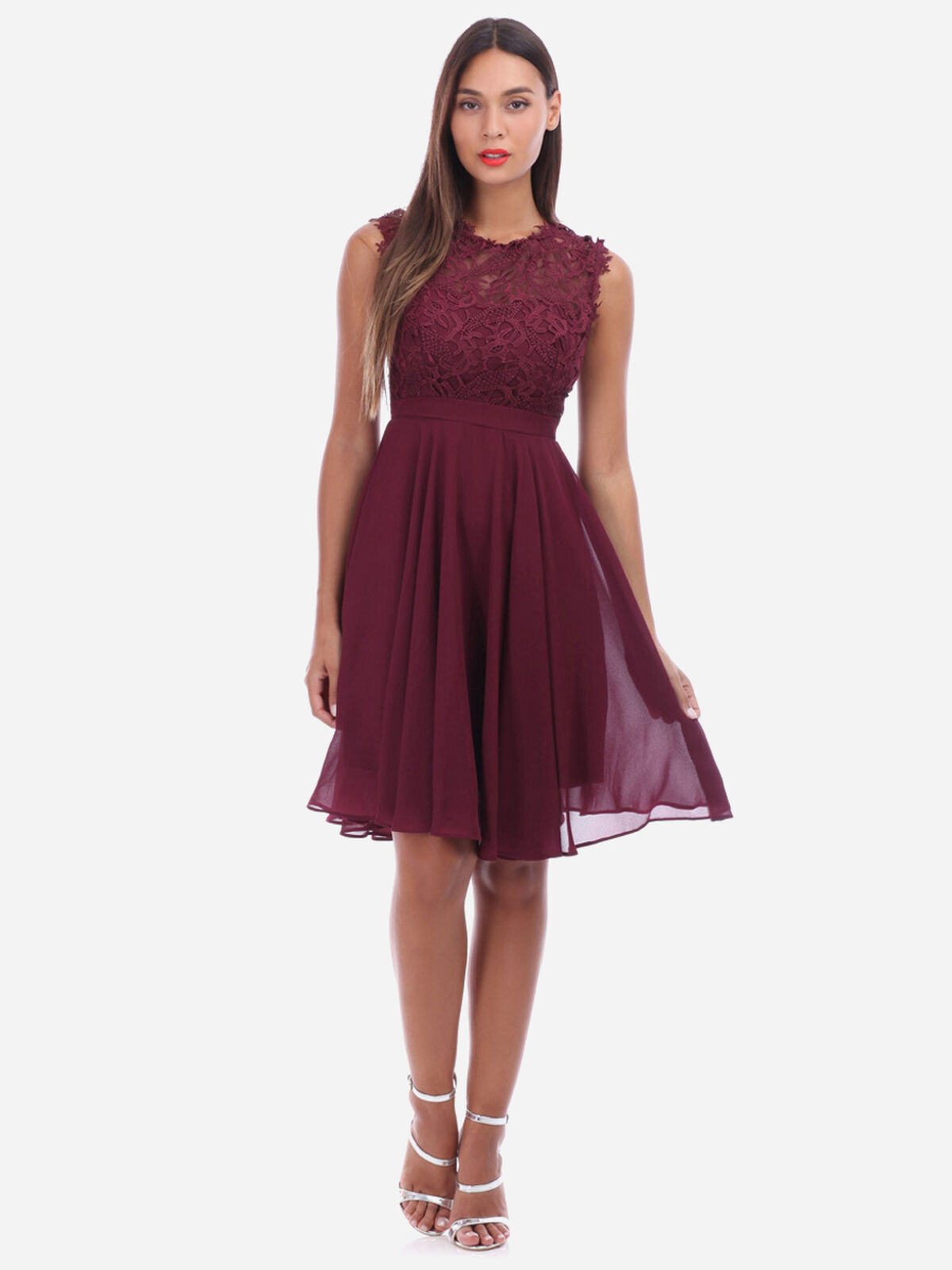 Robe à encolure dentelle grandes tailles- Bordeaux