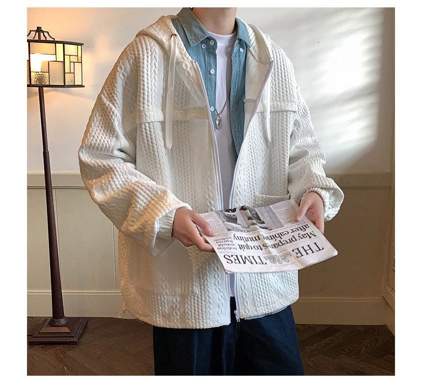 POSI - Kabelgebreide hoodie met reliëf en rits