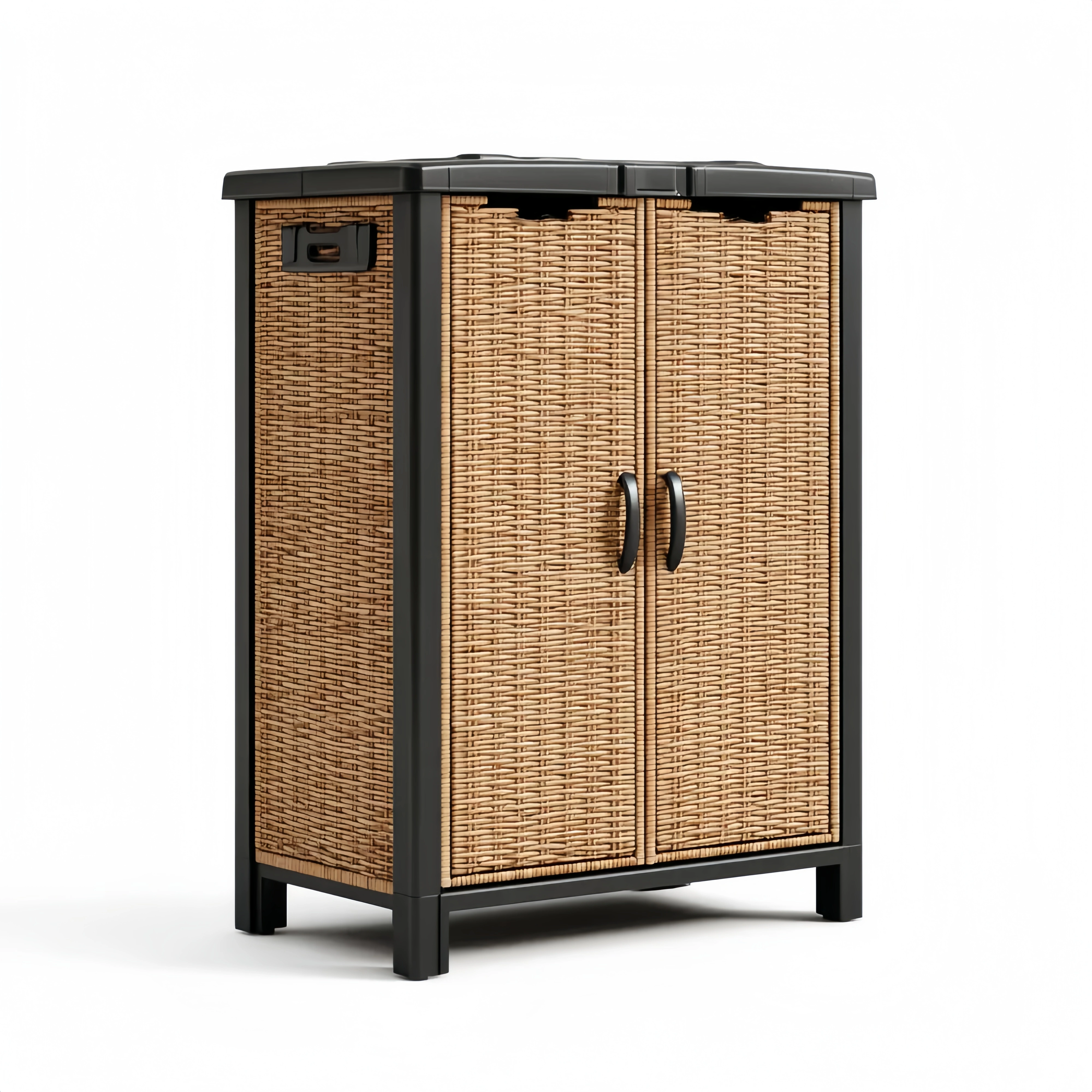 Aufbewahrungsschrank Kunststoff Rattanoptik 80x45x100 cm – Natur/Schwa