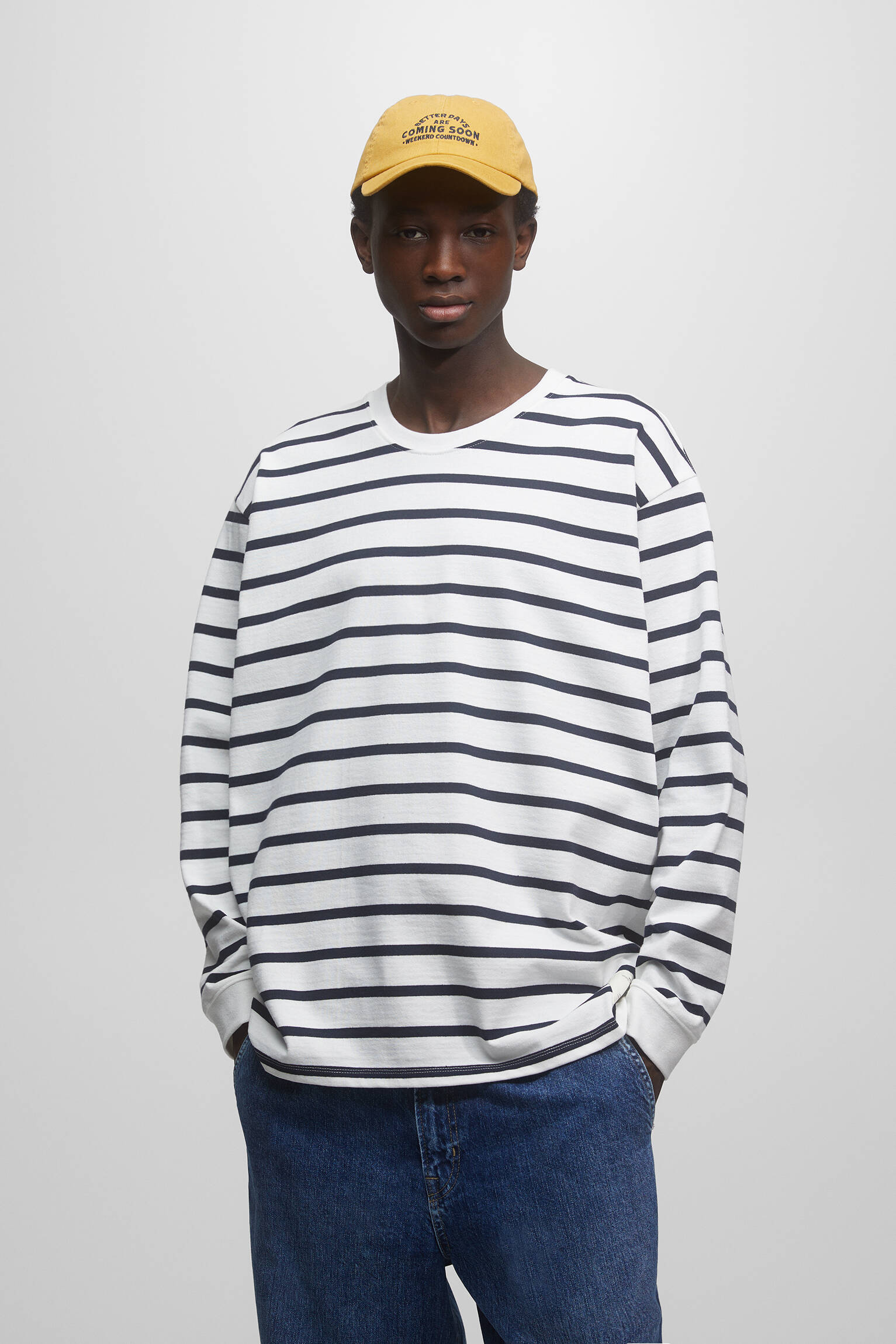 CAMISETA LISTRADA DE MANGA LONGA - BRANCA-SUJA