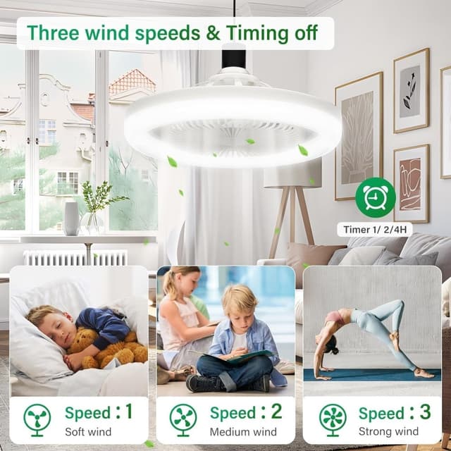 Loftsventilator E27 Roterbar mini blæser lampe fjernbetjening