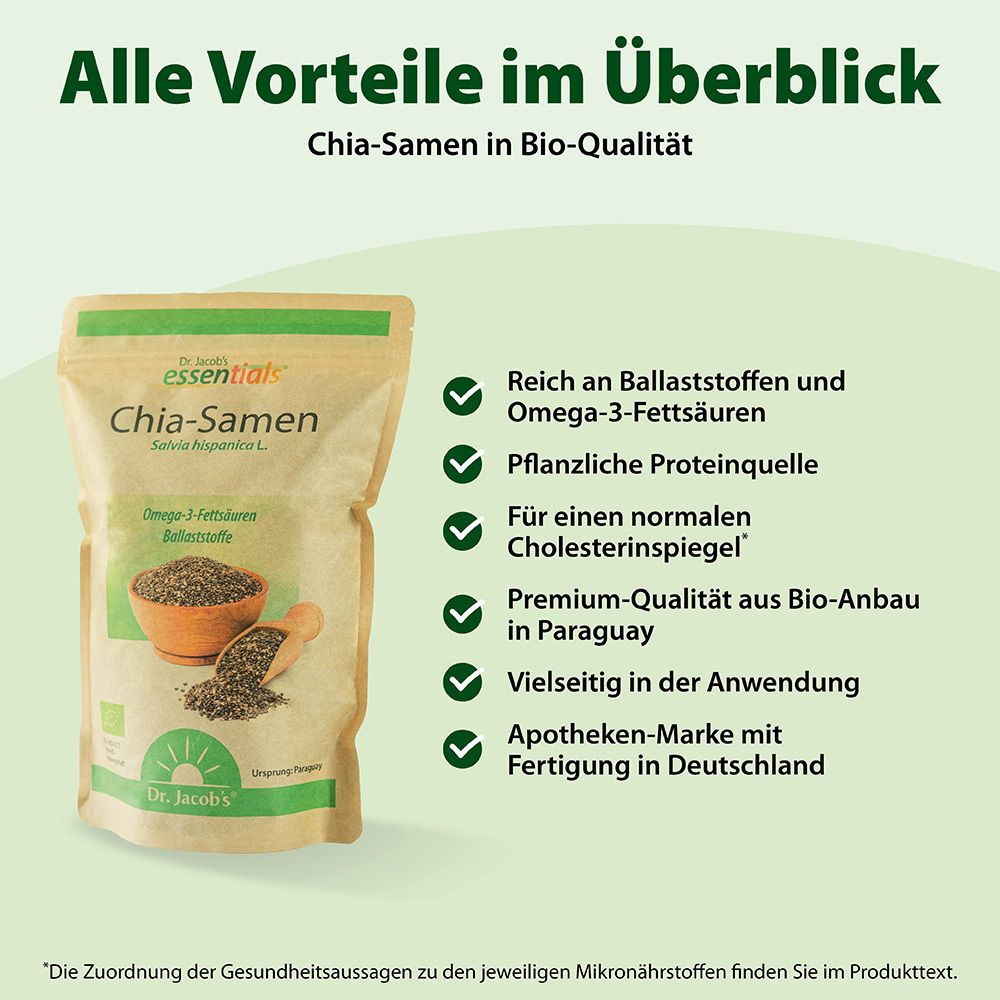 Dr. Jacob's Chia-Samen BIO schwarz Premium-Qualität Omega-3 Ballaststoffe