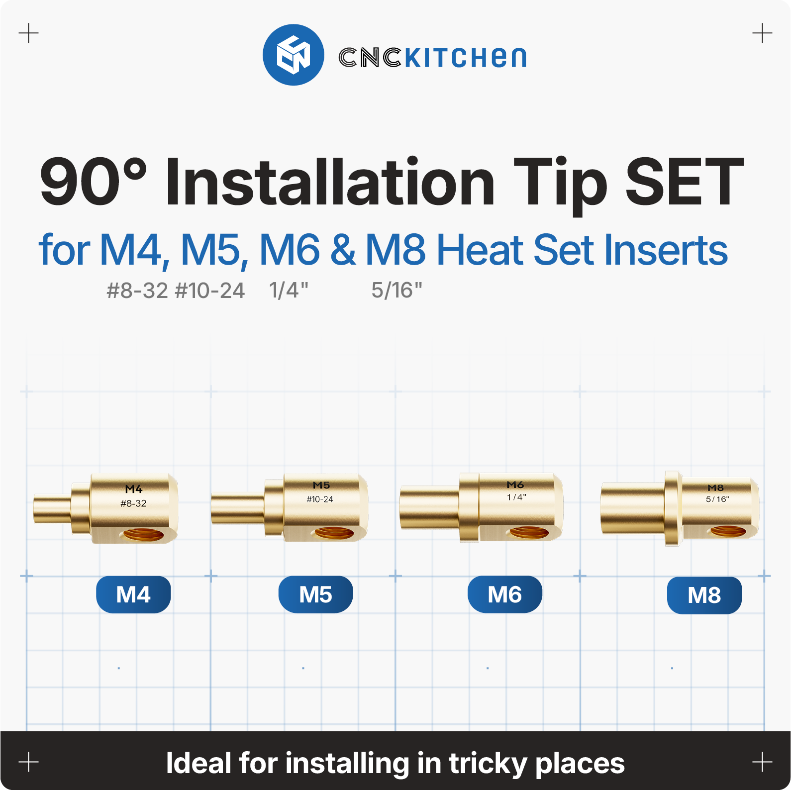 CNC Kitchen  90° Einschmelzhilfen für M4-M8 Gewindeeinsätze    Hochwertige Lötspitzen aus Messing