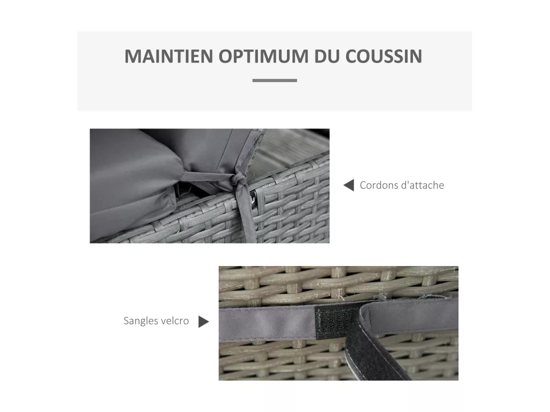 Lot de 2 matelas pour bain de soleil transat - cordons et velcros d'attache - dim. 196L x 55l cm ép. 8 cm - polyester déperlant gris
