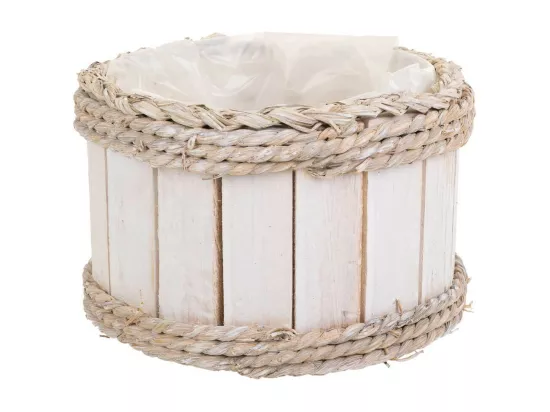 Panier en bois et corde blanc d20x12/21h