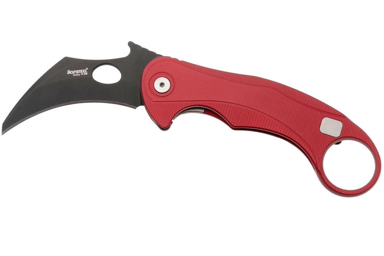 LionSteel L.E.One Mid LE2-RB, Old Black M390, Red Aluminum, karambit zakmes