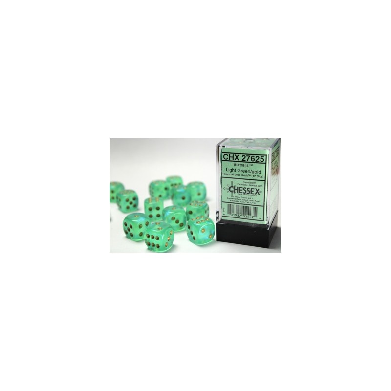 Boîte de 12 dés 6 * borealis * VERT CLAIR