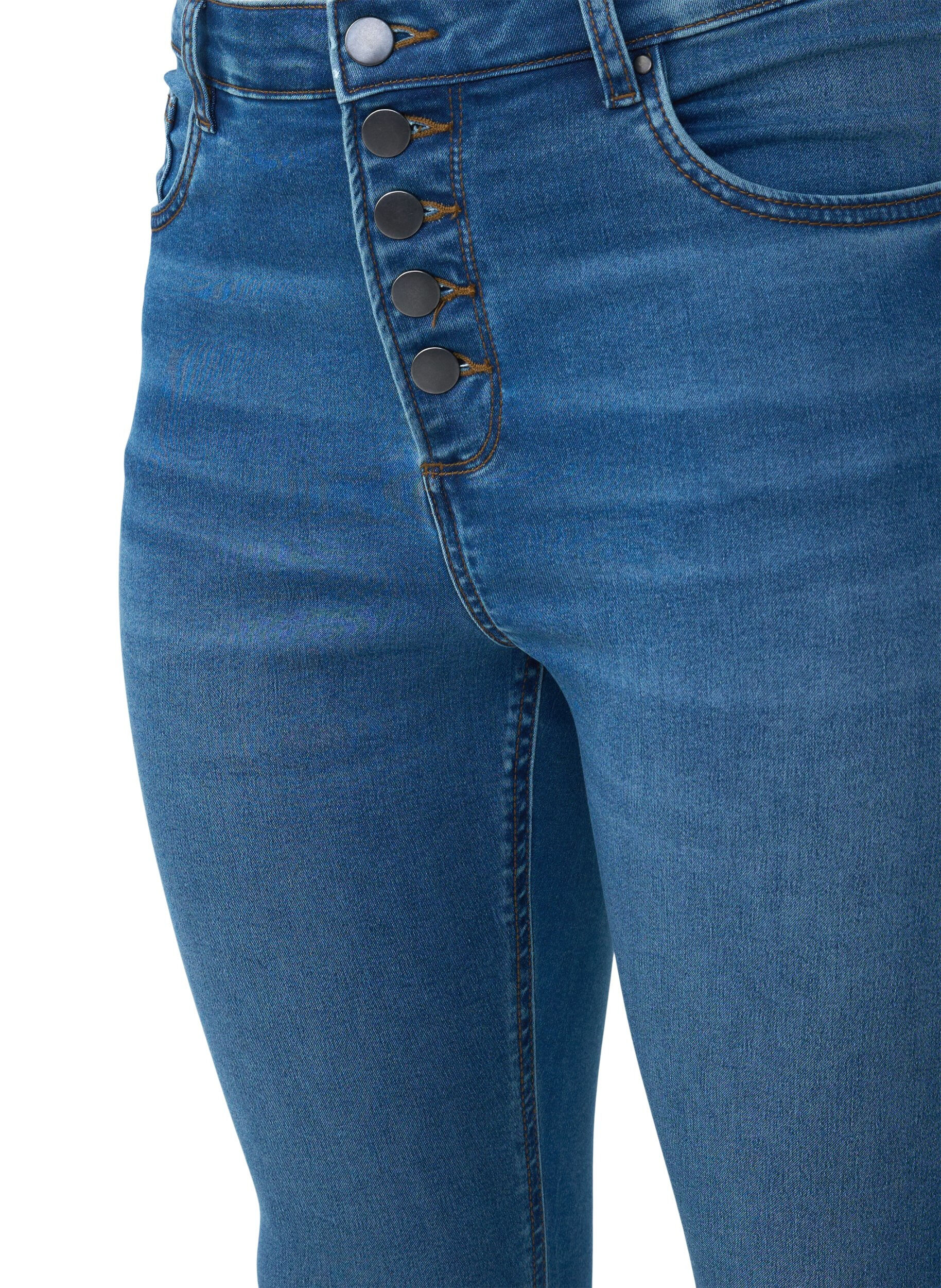 Højtaljede Amy jeans med knaplukning