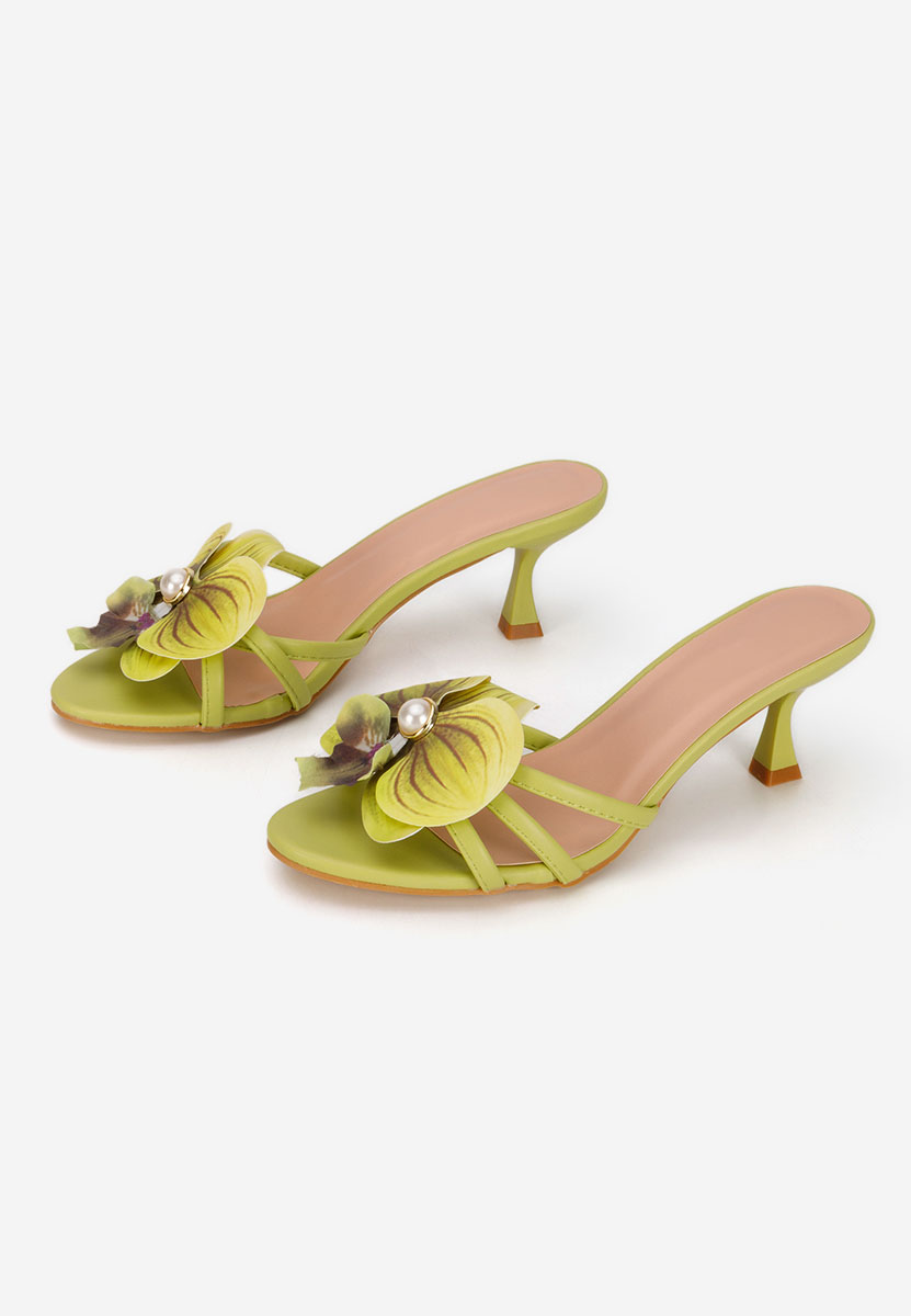 Mules à talon fin vert Florentia