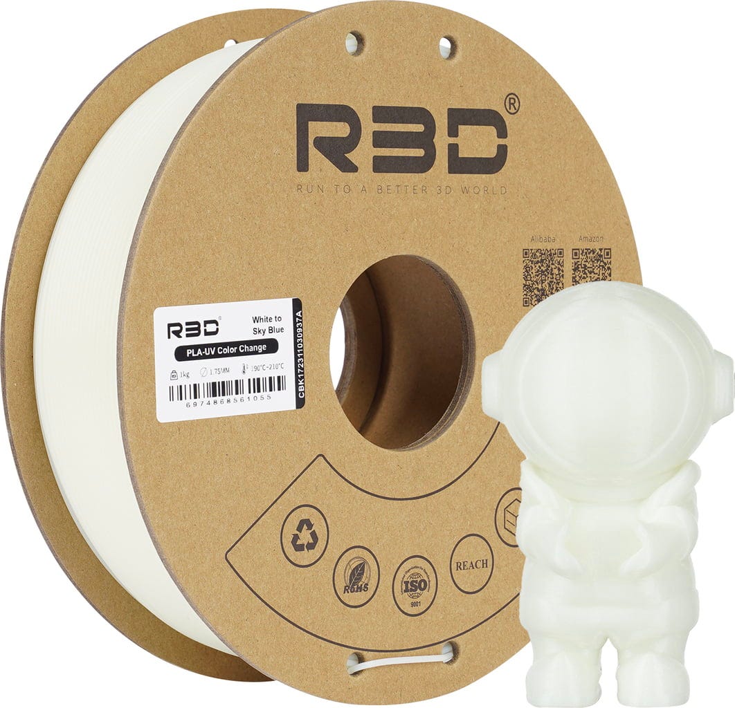 R3D  PLA UV Color Change White to Sky Blue, 1,75 mm / 1000 g    Farbveränderndes Filament