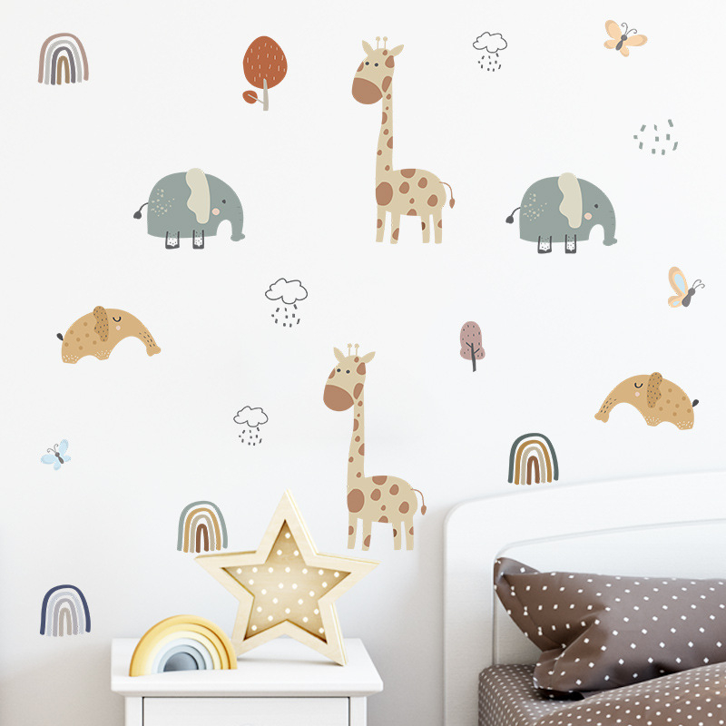 (57x30cm) Wandtattoo Kinderzimmer Aufkleber Home Deko Wandsticker - Elefant / Giraffe