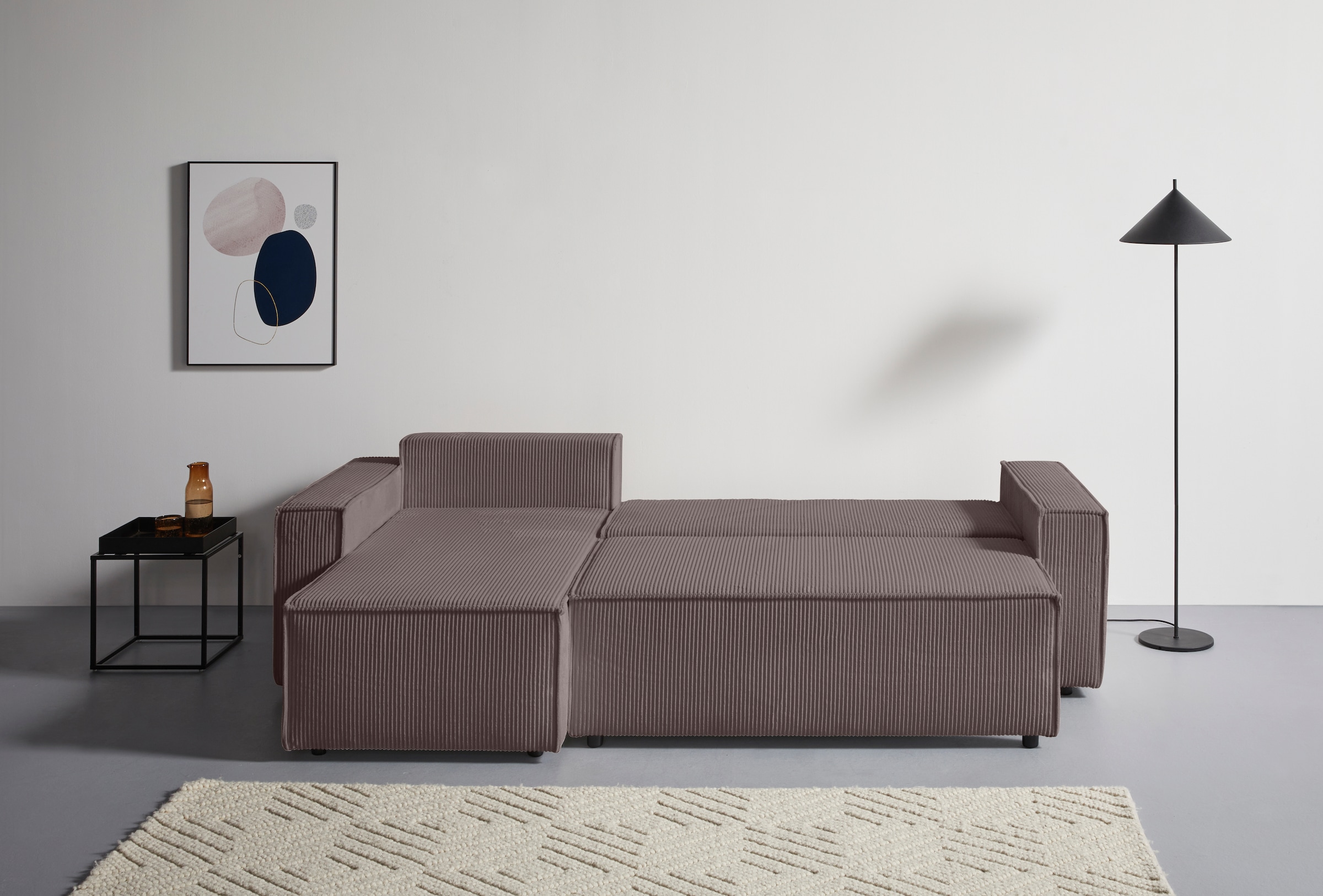 GOODproduct Ecksofa »CASSI, 241cm, L-Form, Schlafsofa, Bettkasten, Boxspringfederung, Cord« Schlaffunktion (133/200) ,Bettkasten, Recamiere links/rechts, Cord