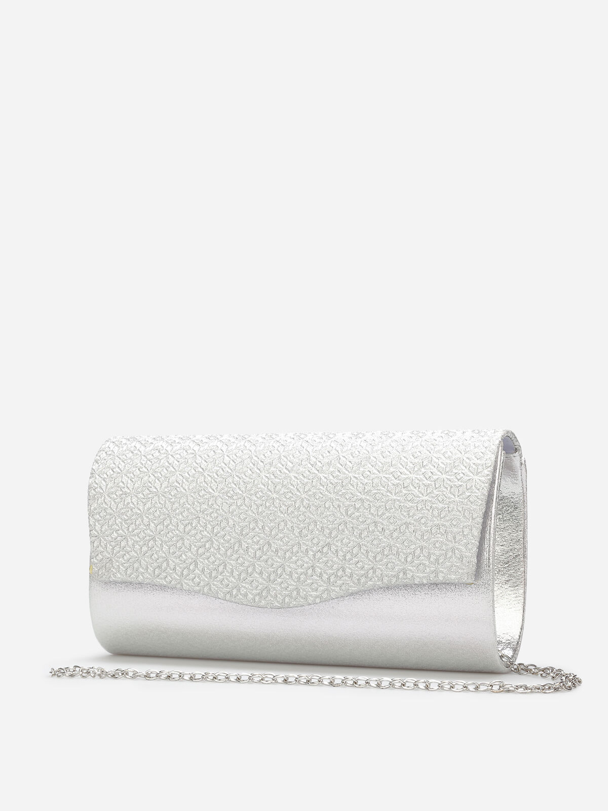 Pochette pailletée à rabat texturé- Argenté
