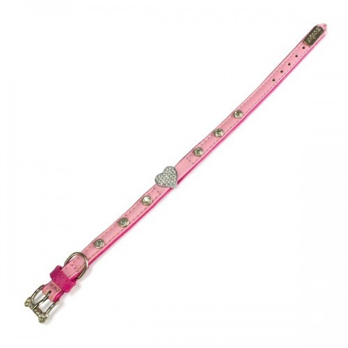 Colar de couro rosa com coração
