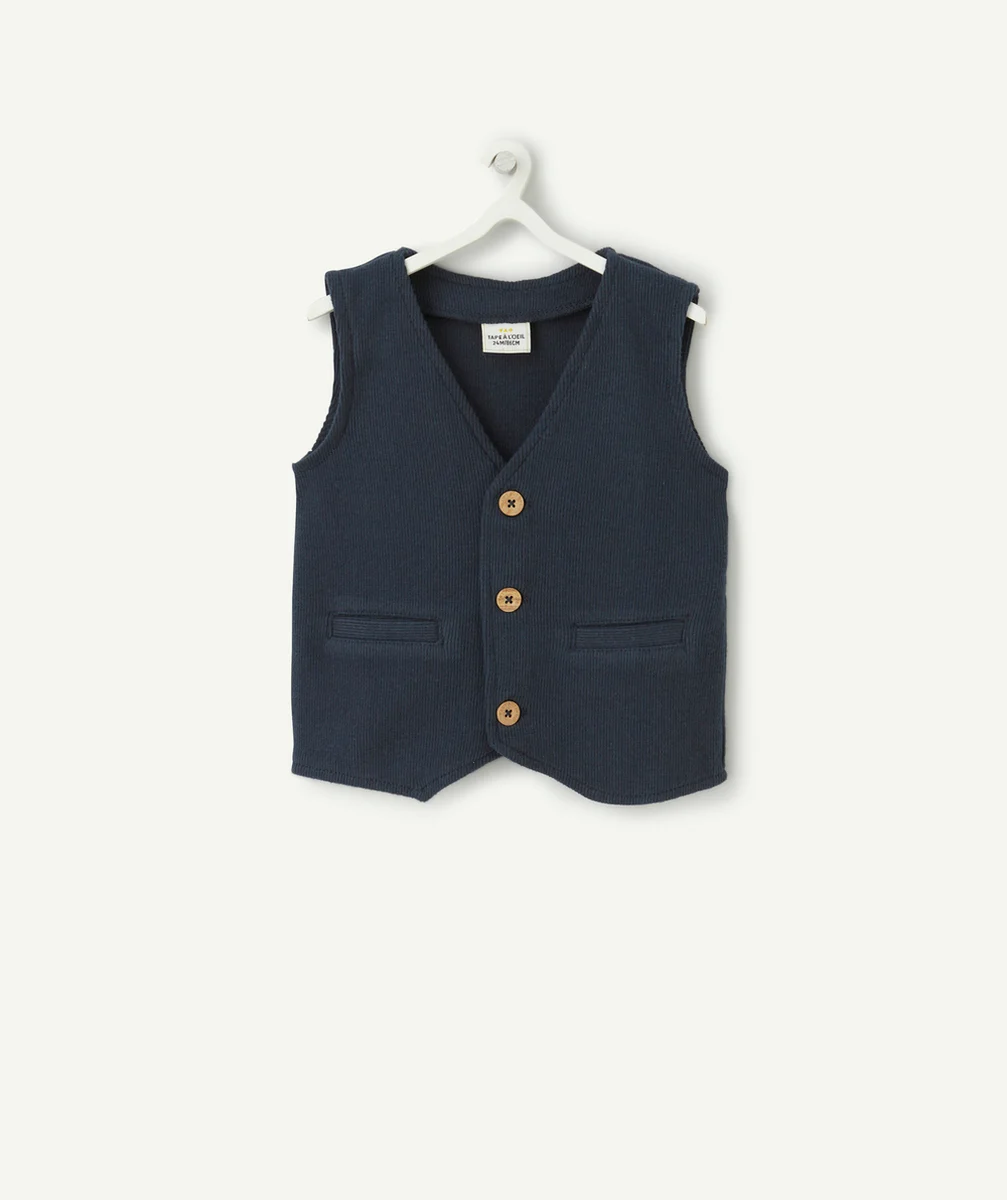 CARDIGAN SANS MANCHES BÉBÉ GARÇON BLEU MARINE CÔTELÉ