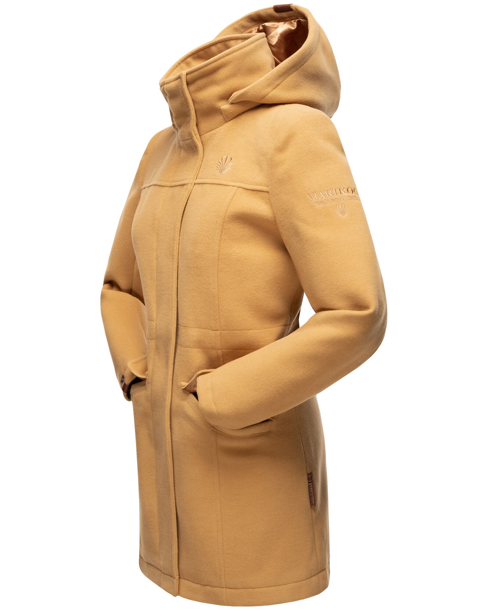 MARIKOO Damen Mantel Winterjacke in Woll Optik mit abnehmbarer Kapuze Leilaniaa