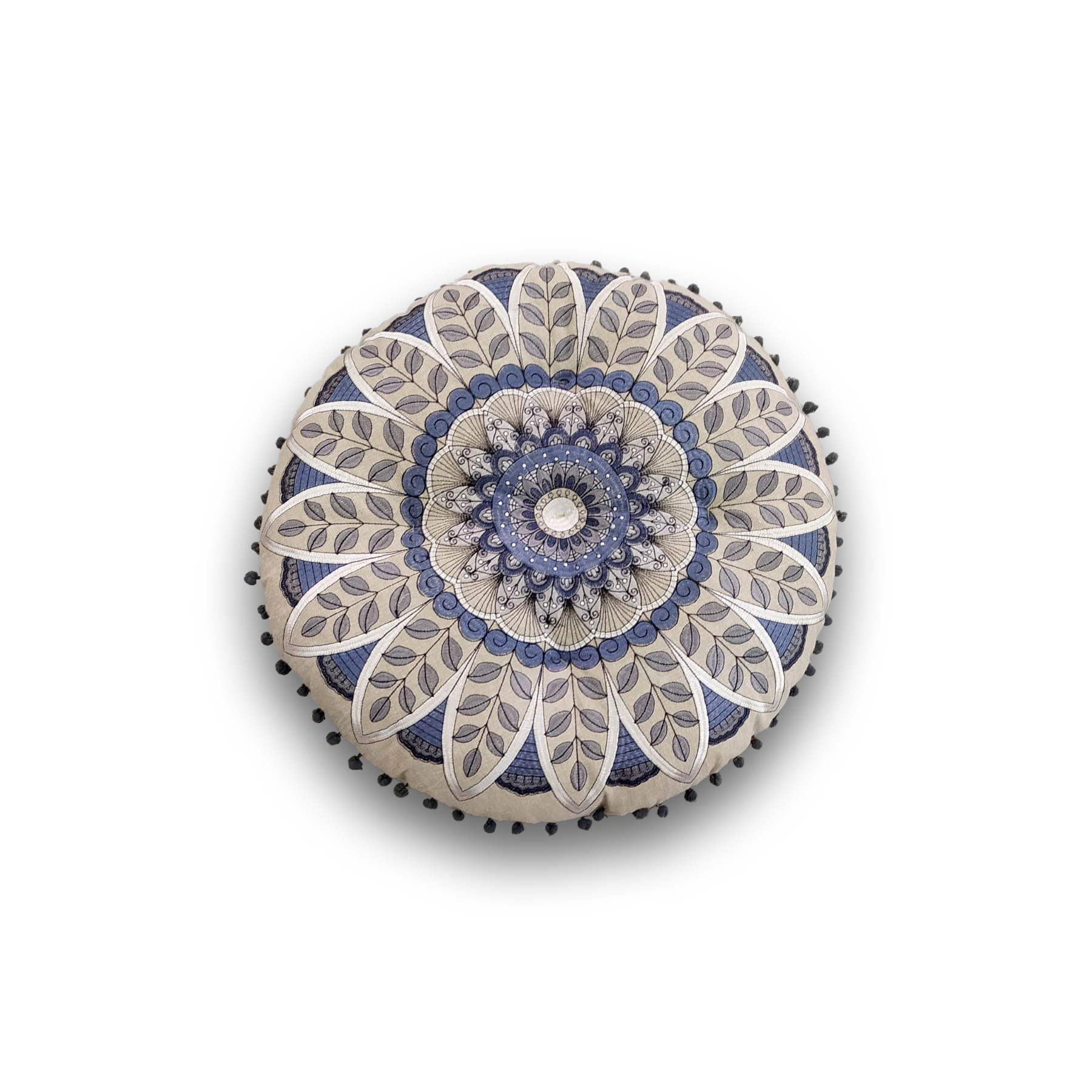 Rundkissen 'Ailes', beige, blau, Ø 55 cm, H 8 cm von fischer's lagerhaus