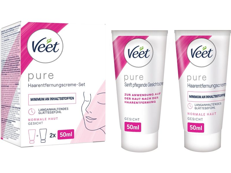 Veet Enthaarungscrème Set 2 x 50 ml Haarentfernungs-Creme Set für das Gesicht