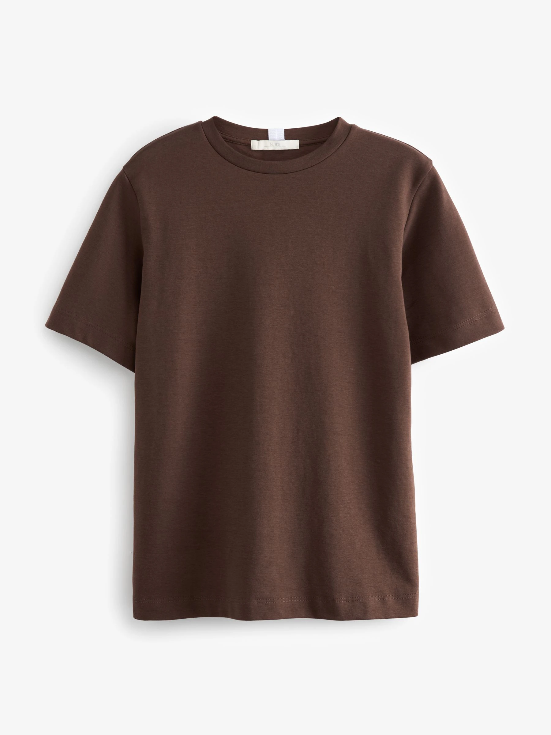 Chocoladebruin - Dik T-shirt met ronde hals en korte mouwen