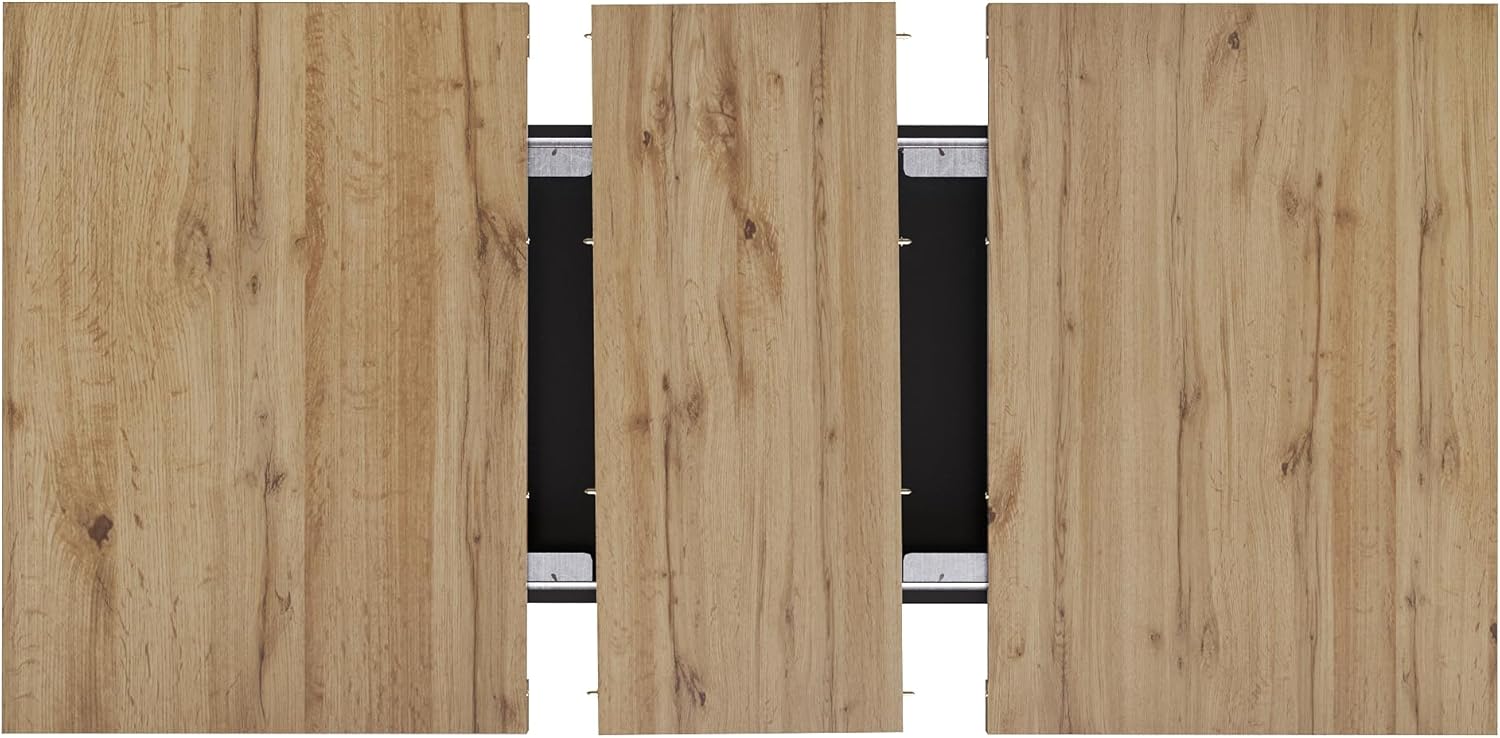 Merax Esstisch Ausziehbar 110-140cm, Esszimmertische mit Stauraum, Rechteckiger Küchentisch mit 2 Schubladen, 1 Staufächer, platzsparender Holztisch für Esszimmer, Küche, Terrasse, Holzoptik & Schwarz