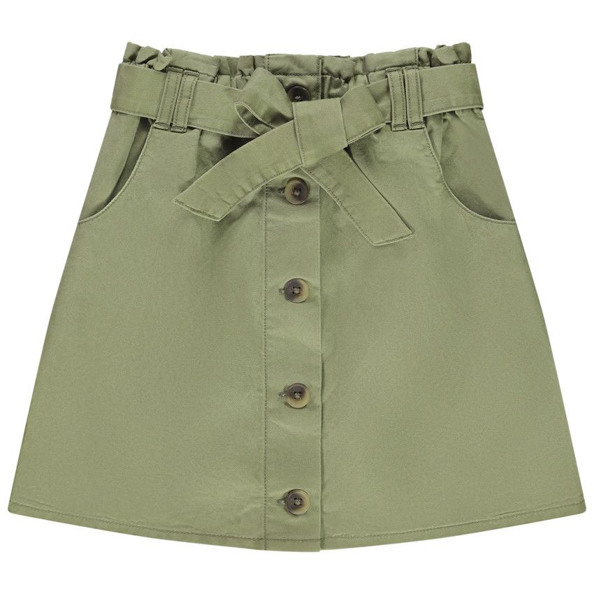 Jupe trapèze boutonnée avec ceinture à nouer pour fille - Vert